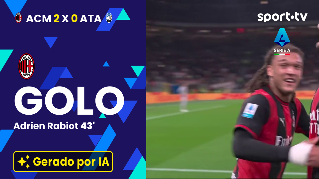 ▶️ Rabiot amplia a vantagem do AC Milan antes do intervalo 🎯